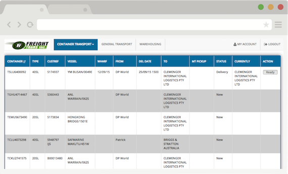 Screenshot of the FreightTracker Customer Portal